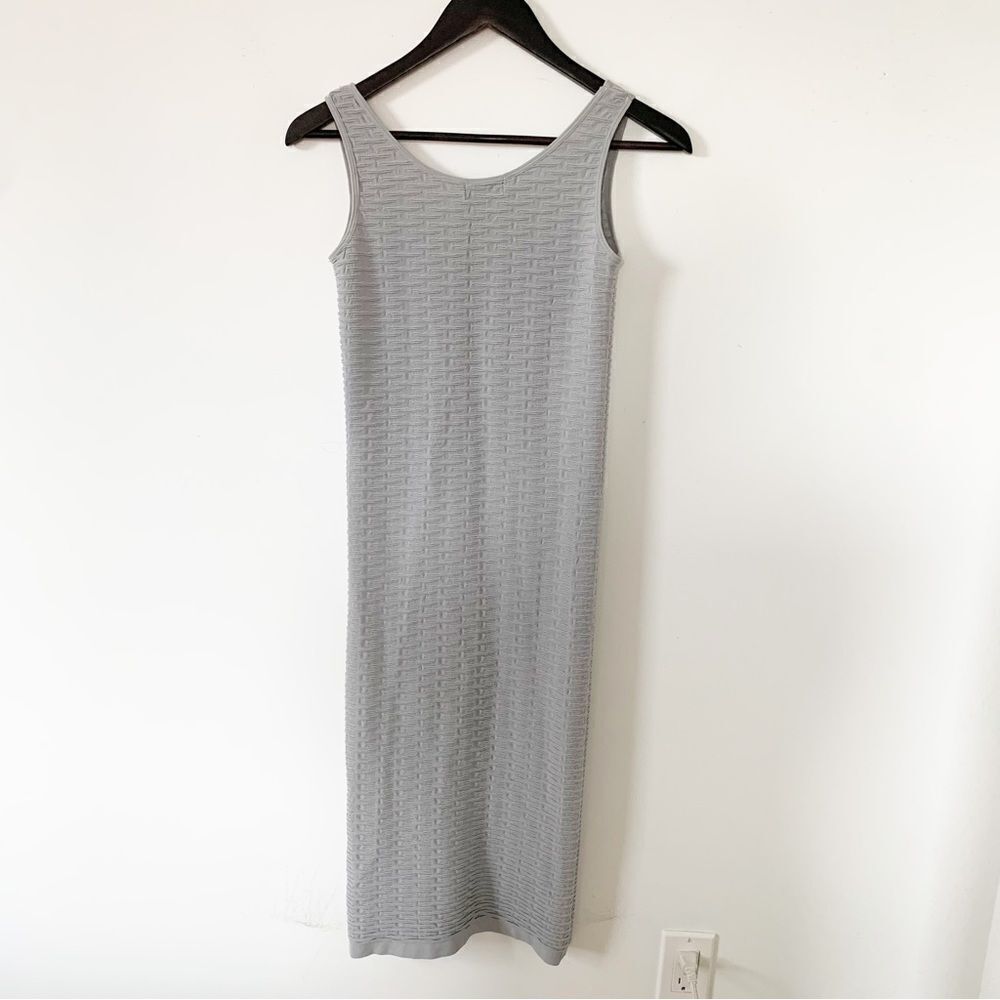 River Island Gray Ribbed Bodycon Midi Dress Stretchy Sleeveless Minimalist - Picture 4 of 8